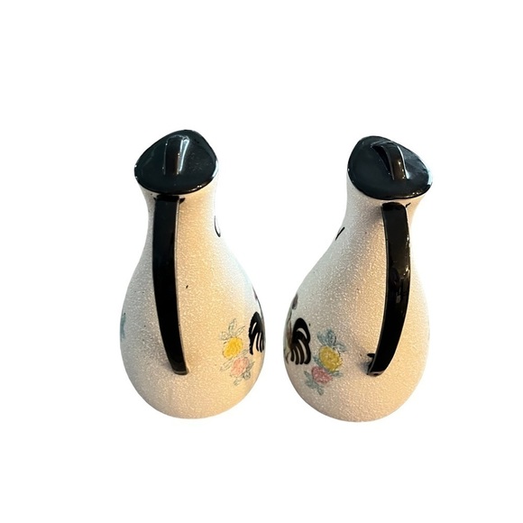 MCM Textured Pottery Oil Vinegar Cruets Rooster Florals - Picture 3 of 10